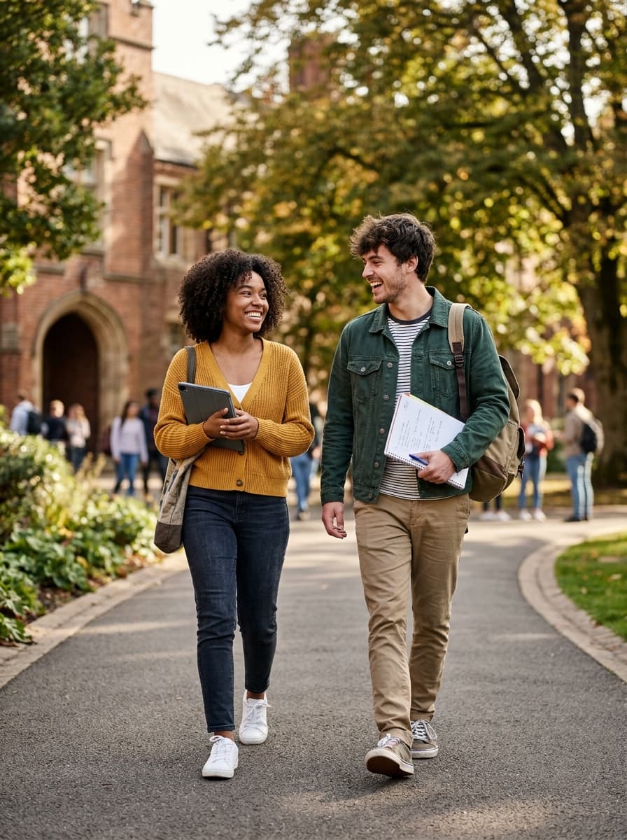 Students collaborating outdoors on campus